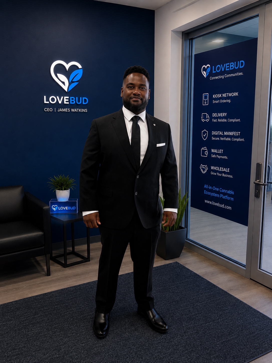 James Watkins, Founder and CEO of LoveBud, in the LoveBud office